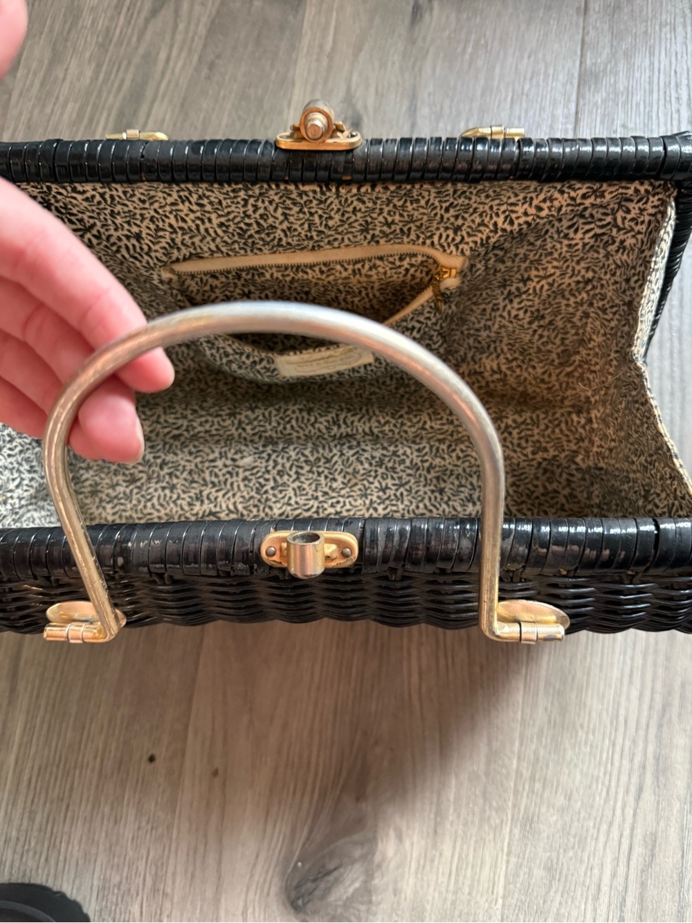Black Woven Top-Handle Bag with Gold Hardware - Picture 7 of 7